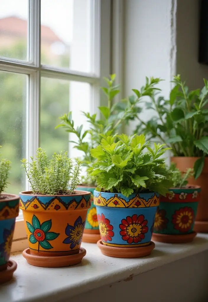 30 Bedroom Decor Ideas DIY That Instantly Upgrade Your Space - 5. Hand-Painted Pottery for Plants