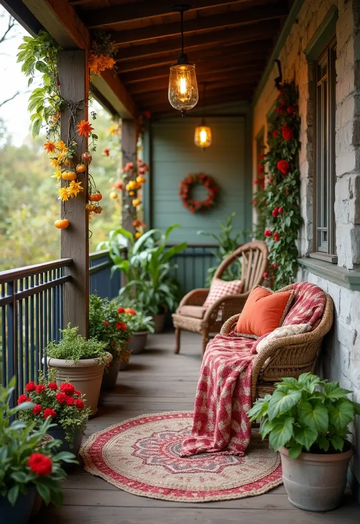 30 Bedroom Ideas with Balcony That Bring the Outdoors In - 18. Seasonal Decor Balcony