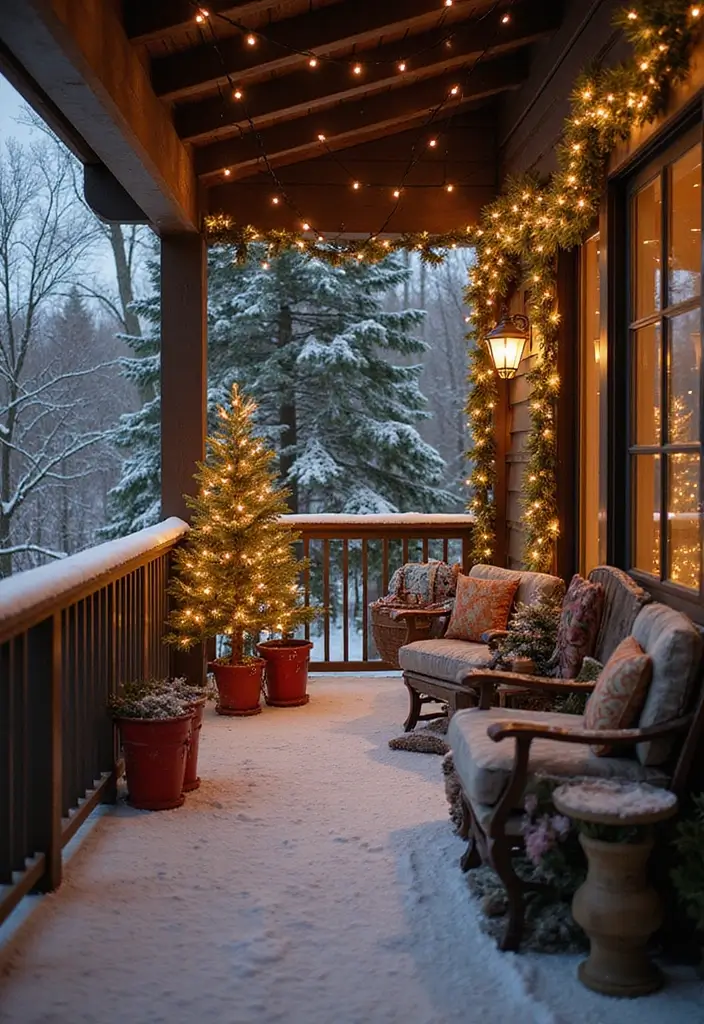 30 Bedroom Ideas with Balcony That Bring the Outdoors In - 21. Winter Wonderland Balcony