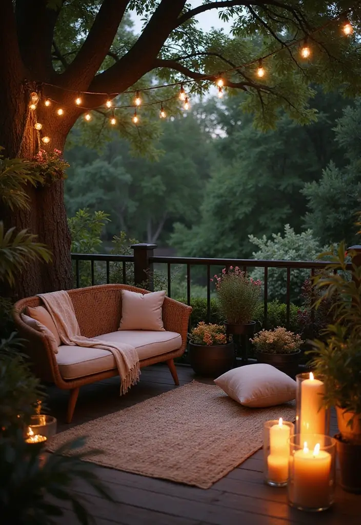 30 Bedroom Ideas with Balcony That Bring the Outdoors In - 24. Candlelit Garden Balcony