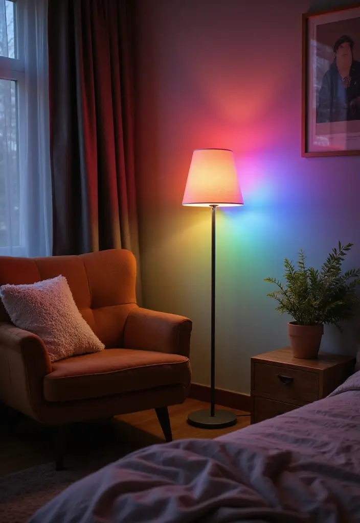 30 Bedroom LED Lighting Ideas That Transform the Mood Instantly - 20. LED Floor Lamps with Adjustable Color