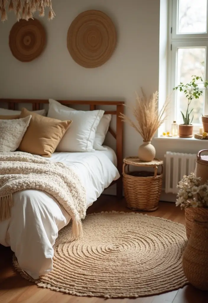 30 Carpet in Bedroom Ideas That Add Comfort & Warmth - 19. Layered Natural Fibers