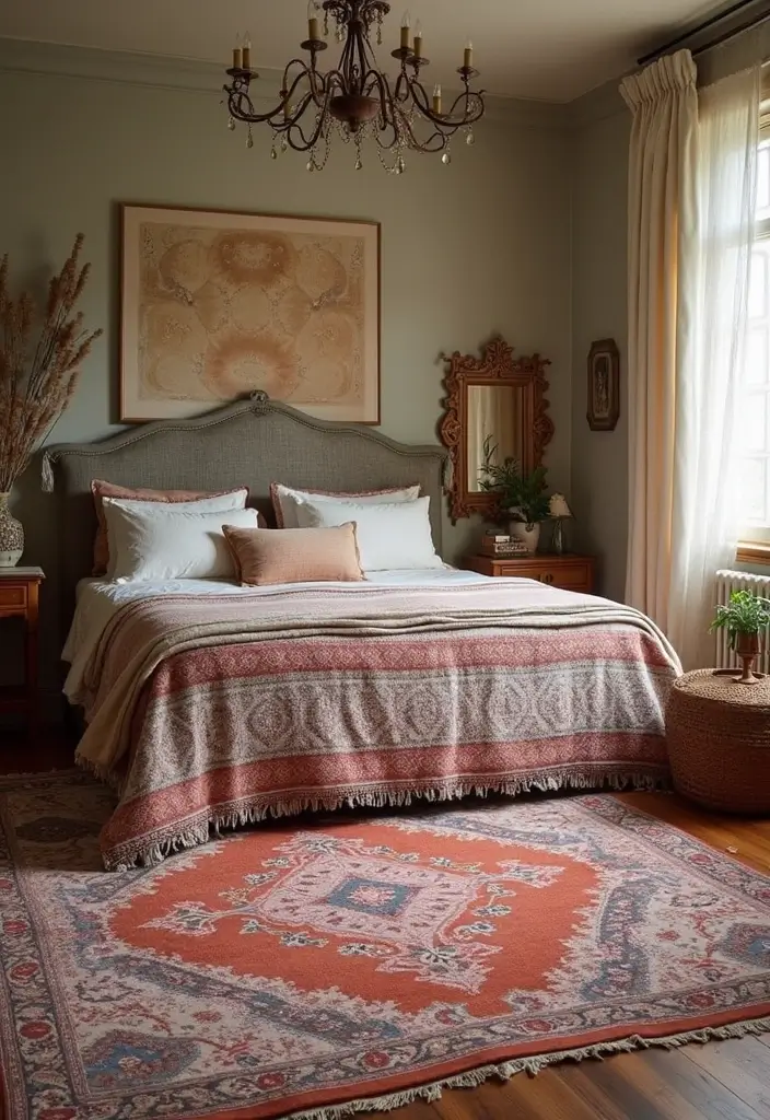 30 Carpet in Bedroom Ideas That Add Comfort & Warmth - 24. Carpets with Cultural Prints