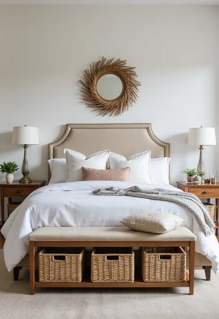 30 Cozy Bedroom Ideas Aesthetic That Feel Warm and Inviting - 16. Stylish Storage Solutions