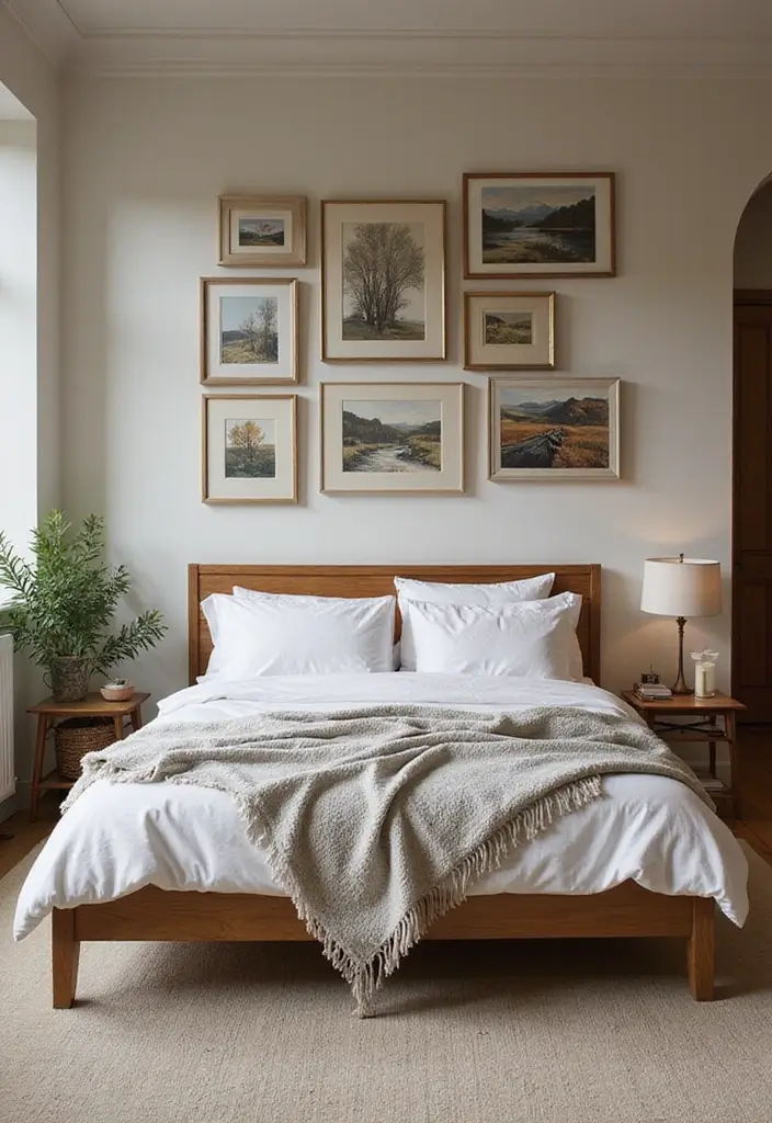 30 Cozy Bedroom Ideas Aesthetic That Feel Warm and Inviting - 20. Incorporating Artwork