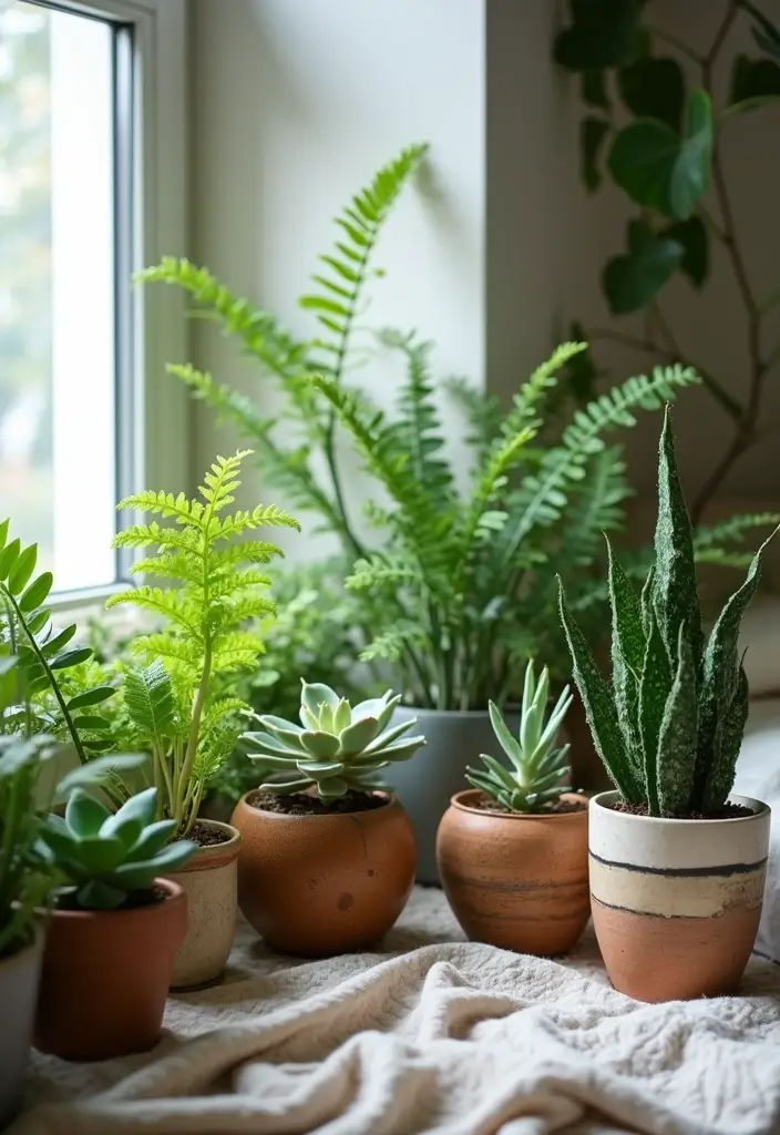 30 Cozy Bedroom Ideas Aesthetic That Feel Warm and Inviting - 24. Textural Plant Decor