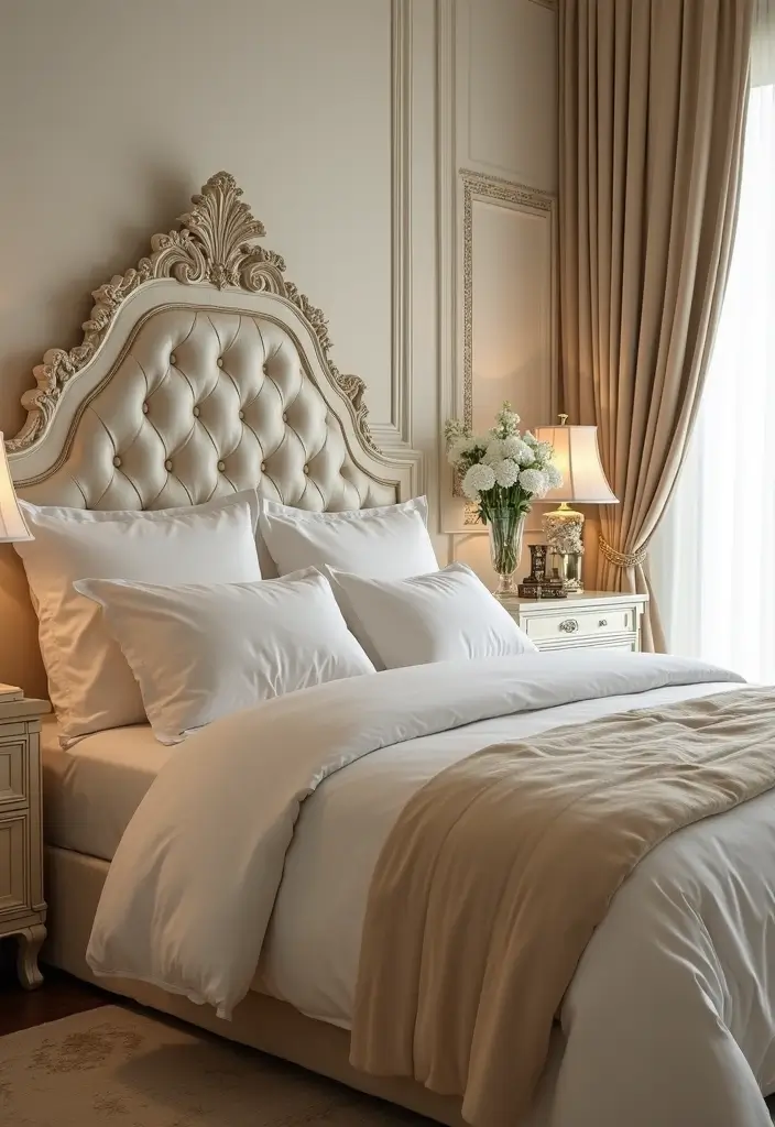 30 Cream Headboard Bedroom Ideas That Feel Elegant & Soft - 12. Luxurious Upholstery