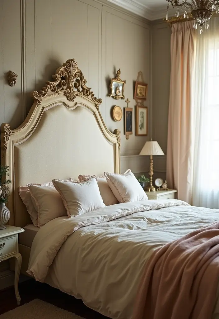 30 Cream Headboard Bedroom Ideas That Feel Elegant & Soft - 13. Vintage Charm