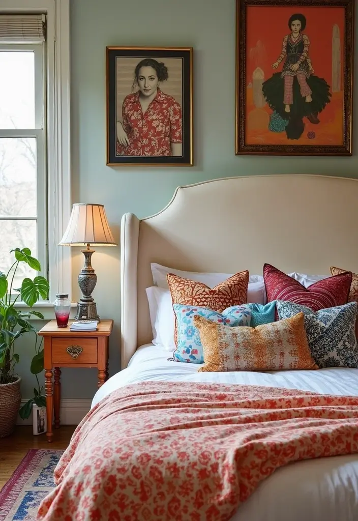 30 Cream Headboard Bedroom Ideas That Feel Elegant & Soft - 14. Soft Eclectic Mix