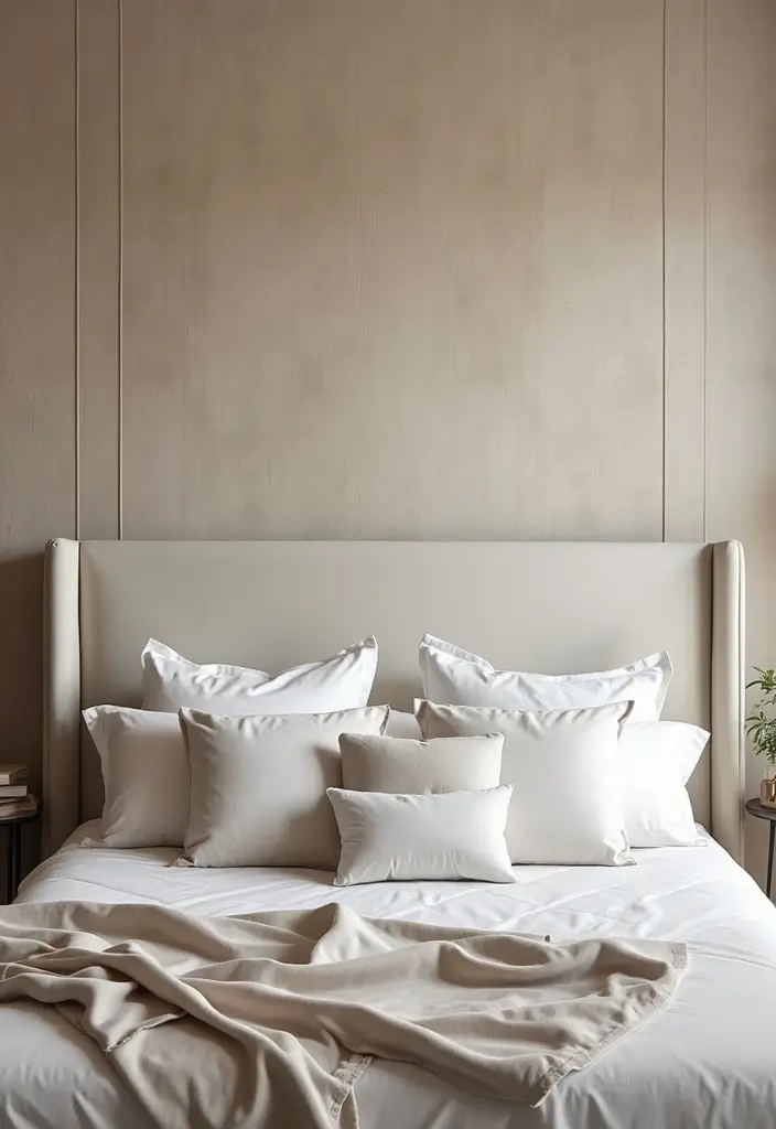 30 Cream Headboard Bedroom Ideas That Feel Elegant & Soft - 20. Textured Wallpaper