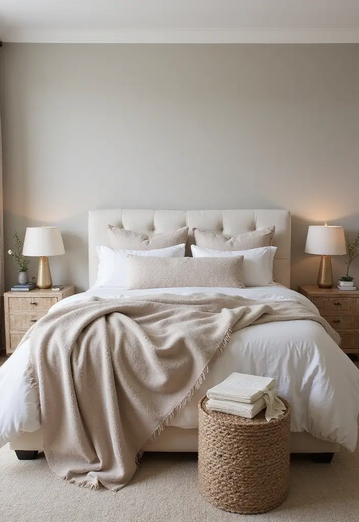 30 Cream Headboard Bedroom Ideas That Feel Elegant & Soft - 24. Soft Luxe Fabrics
