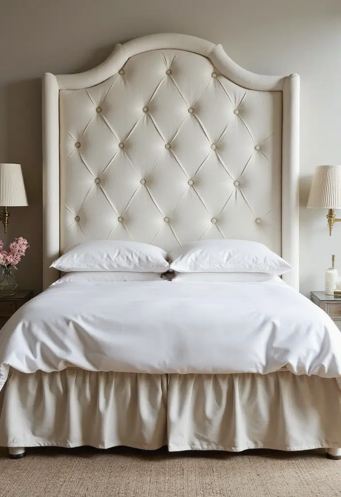 30 Cream Headboard Bedroom Ideas That Feel Elegant & Soft - 26. Textural Bed Skirts