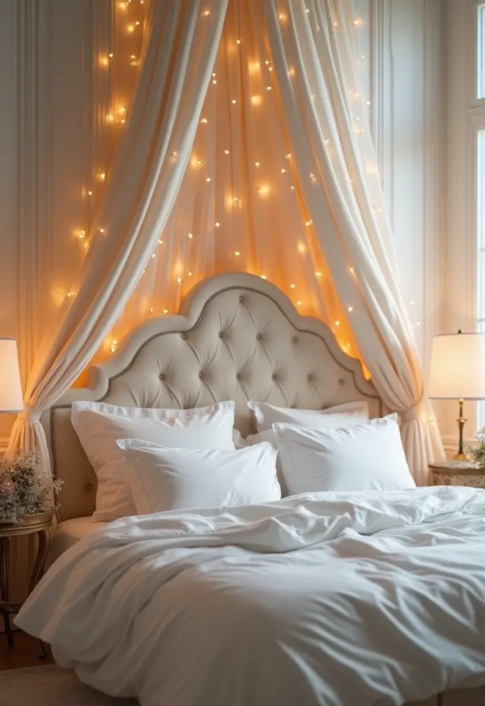30 Cream Headboard Bedroom Ideas That Feel Elegant & Soft - 7. Romantic Canopy