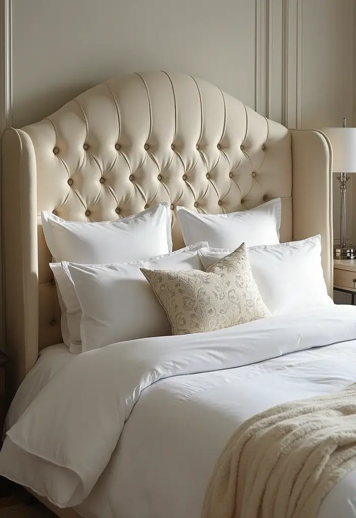 30 Cream Headboard Bedroom Ideas That Feel Elegant & Soft - 8. Tailored Elegance
