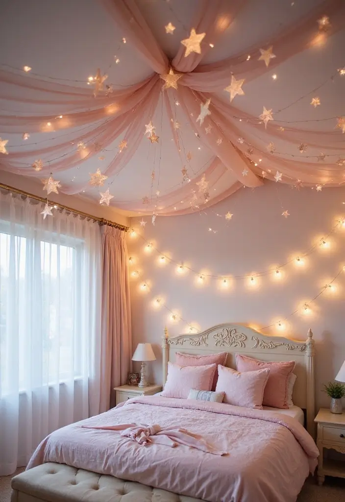 30 Cute Girl Bedroom Ideas That Feel Adorable & Trendy - 24. Whimsical Ceiling Decor