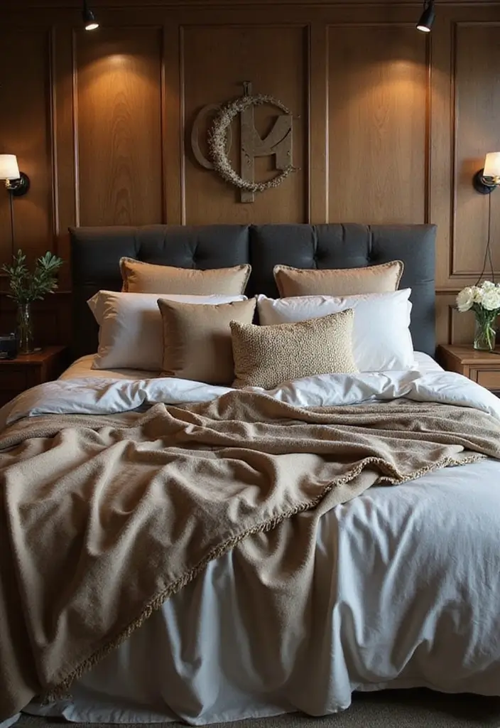 30 Dark Oak Bedroom Ideas That Bring Natural Warmth - 18. Layered Bedding Styles