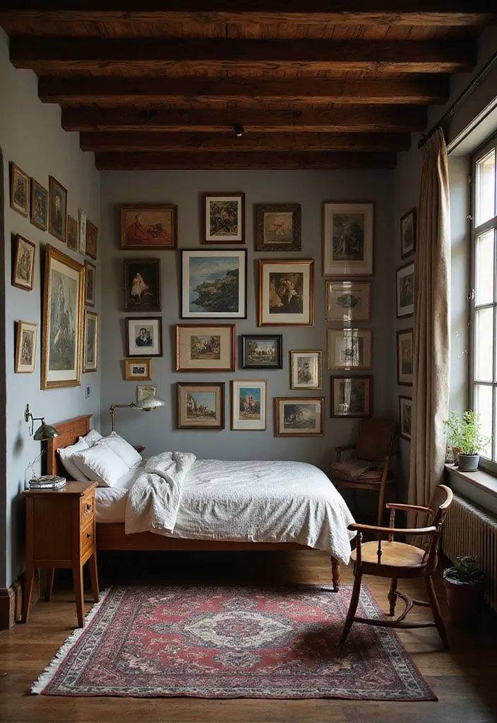 30 Dark Oak Bedroom Ideas That Bring Natural Warmth - 19. Incorporating Personal Art
