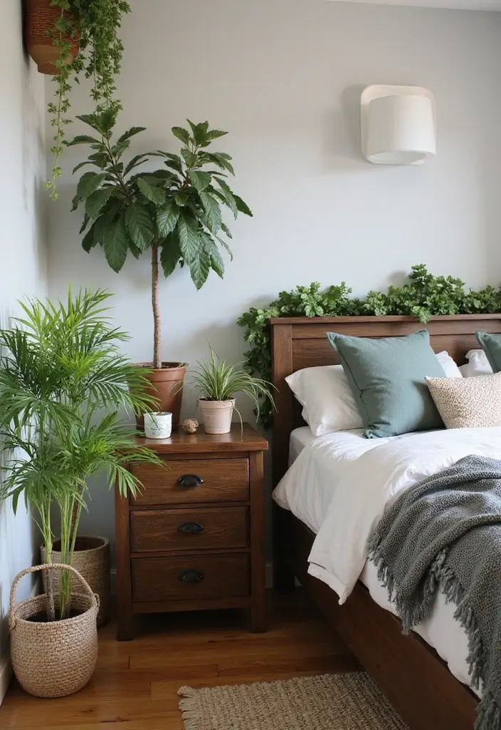 30 Dark Oak Bedroom Ideas That Bring Natural Warmth - 6. Adding Greenery