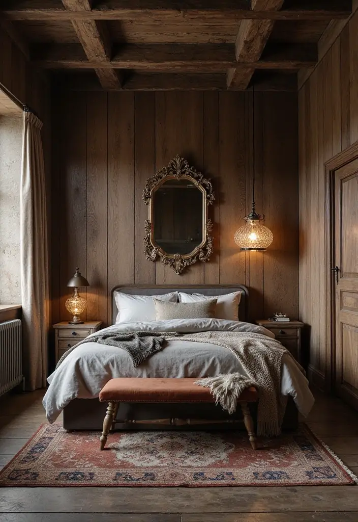 30 Dark Oak Bedroom Ideas That Bring Natural Warmth - 7. Vintage Touches