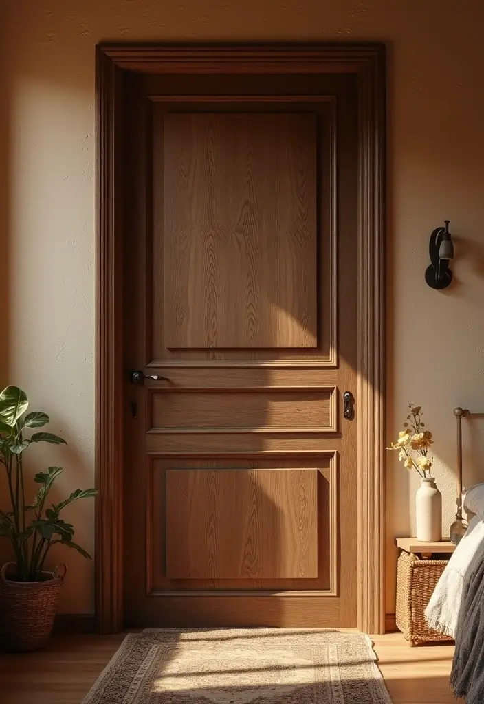 30 Door Ideas for Bedroom That Feel Unique & Creative - 12. Textured Wood Paneling