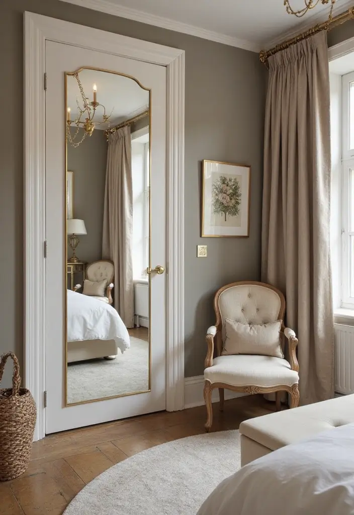 30 Door Ideas for Bedroom That Feel Unique & Creative - 20. Creative Use of Mirrors