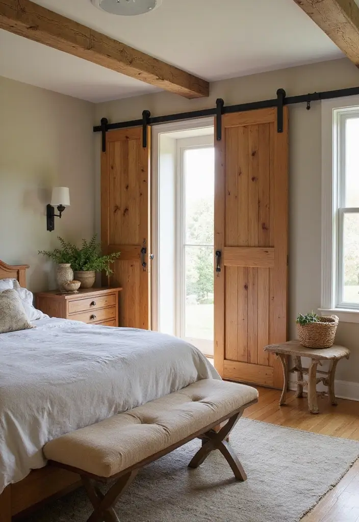 30 Door Ideas for Bedroom That Feel Unique & Creative - 25. Rustic Lap Barn Doors