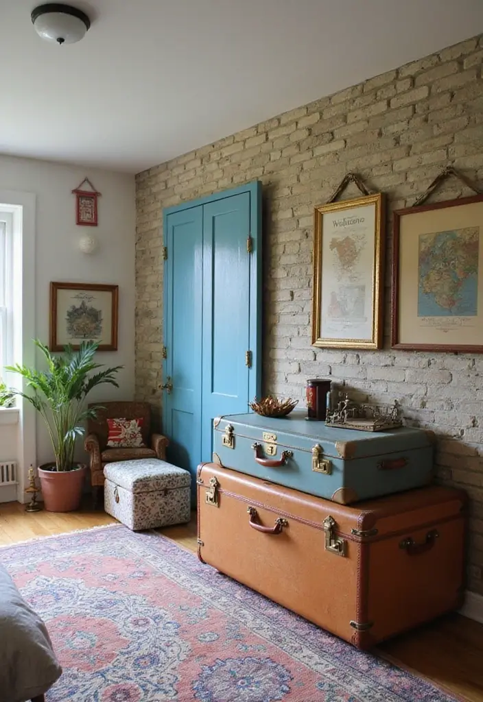 30 Door Ideas for Bedroom That Feel Unique & Creative - 27. Vintage Suitcase Doors