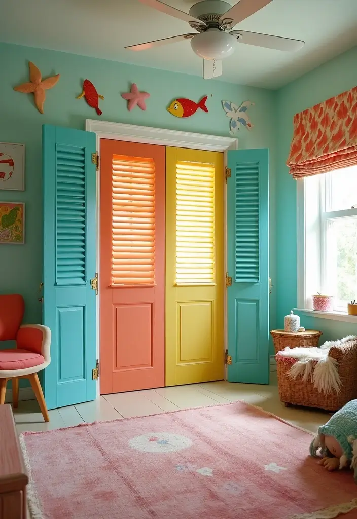30 Door Ideas for Bedroom That Feel Unique & Creative - 4. Whimsical Shutter Doors