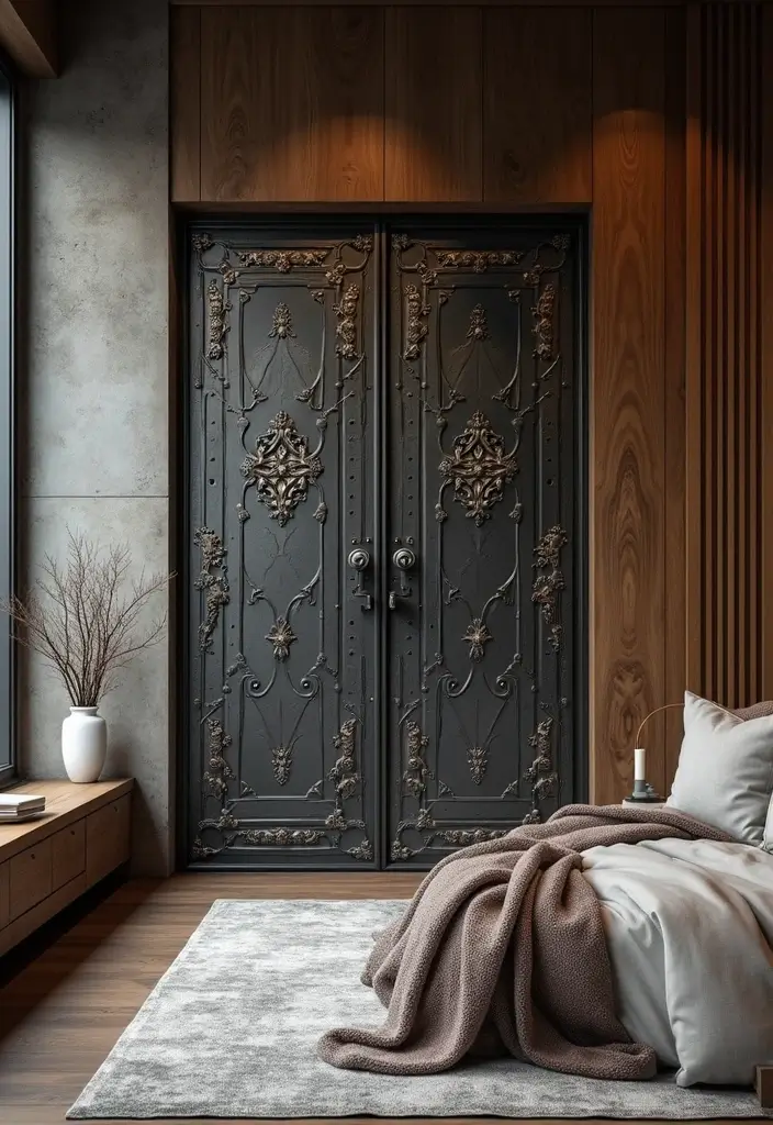 30 Door Ideas for Bedroom That Feel Unique & Creative - 5. Industrial Style Metal Doors