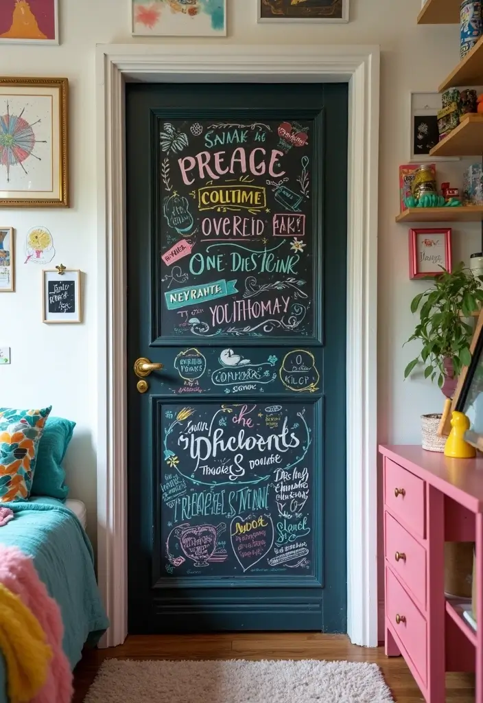 30 Door Ideas for Bedroom That Feel Unique & Creative - 6. Chalkboard Door Design