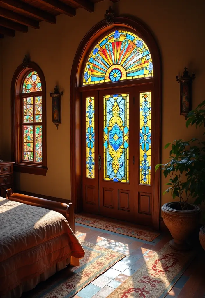 30 Door Ideas for Bedroom That Feel Unique & Creative - 7. Stained Glass Panels