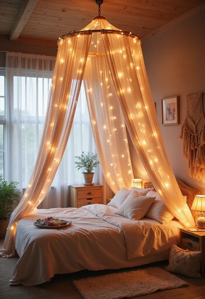 30 Fabric Ceiling Ideas Bedroom That Add Texture & Drama - 1. Dreamy Canopy Drapes