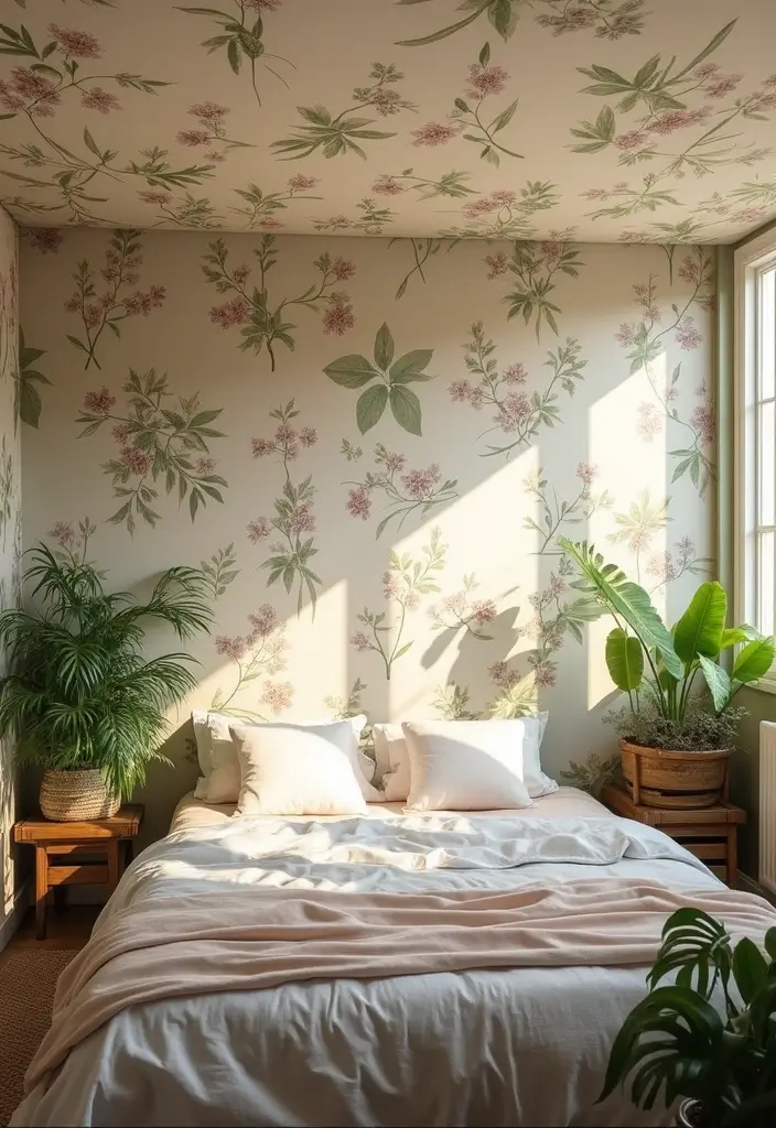 30 Fabric Ceiling Ideas Bedroom That Add Texture & Drama - 10. Nature-Inspired Fabric Ceiling