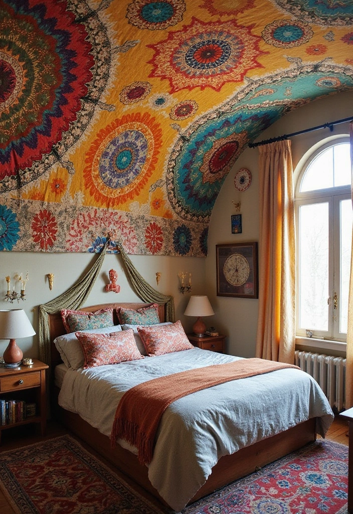 30 Fabric Ceiling Ideas Bedroom That Add Texture & Drama - 11. Artistic Fabric Murals