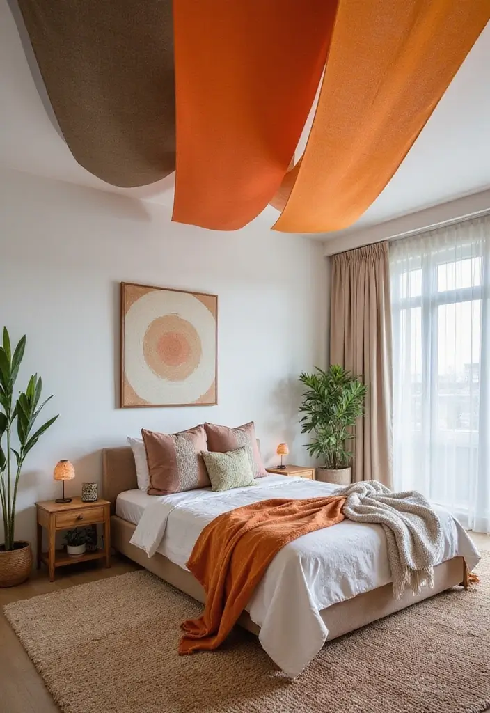 30 Fabric Ceiling Ideas Bedroom That Add Texture & Drama - 14. Color-blocked Fabric Panels
