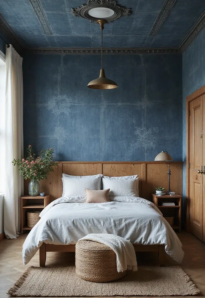 30 Fabric Ceiling Ideas Bedroom That Add Texture & Drama - 22. Textured Denim Ceiling