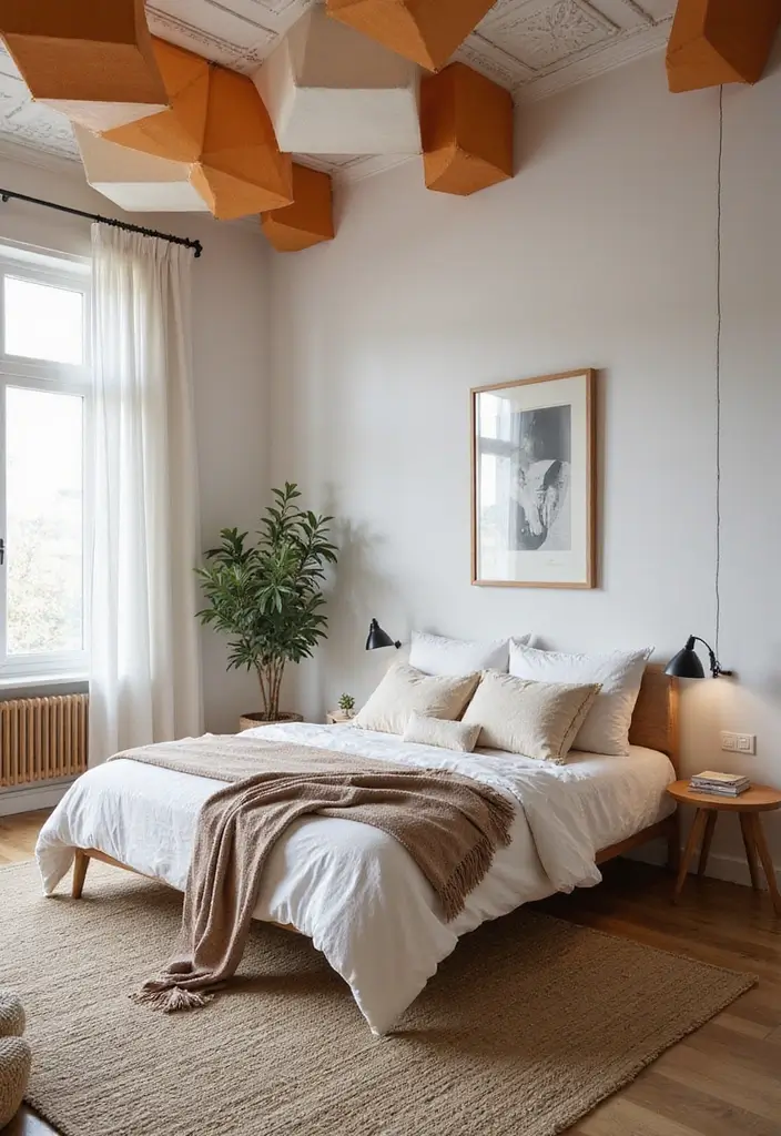 30 Fabric Ceiling Ideas Bedroom That Add Texture & Drama - 23. Geometric Fabric Shapes