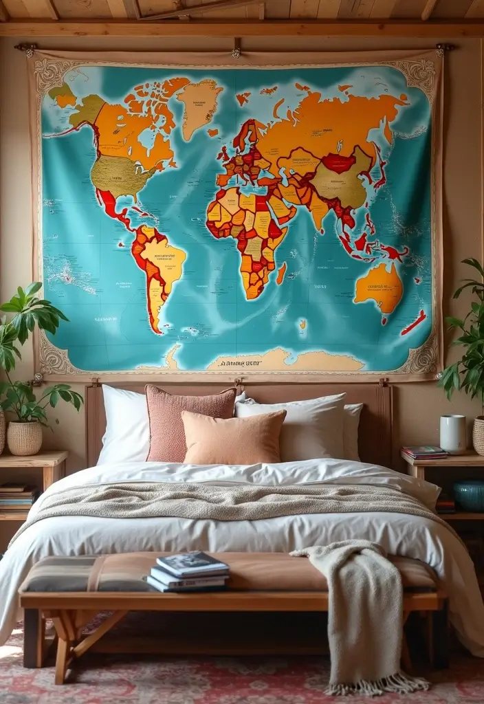 30 Fabric Ceiling Ideas Bedroom That Add Texture & Drama - 7. Fabric Map Ceiling