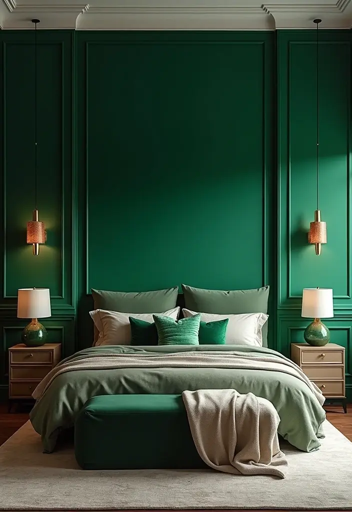 30 Green Velvet Bedroom Ideas That Feel Luxurious and Bold - 10. Velvet Accent Wall