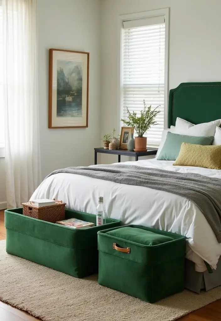 30 Green Velvet Bedroom Ideas That Feel Luxurious and Bold - 15. Green Velvet Storage Solutions
