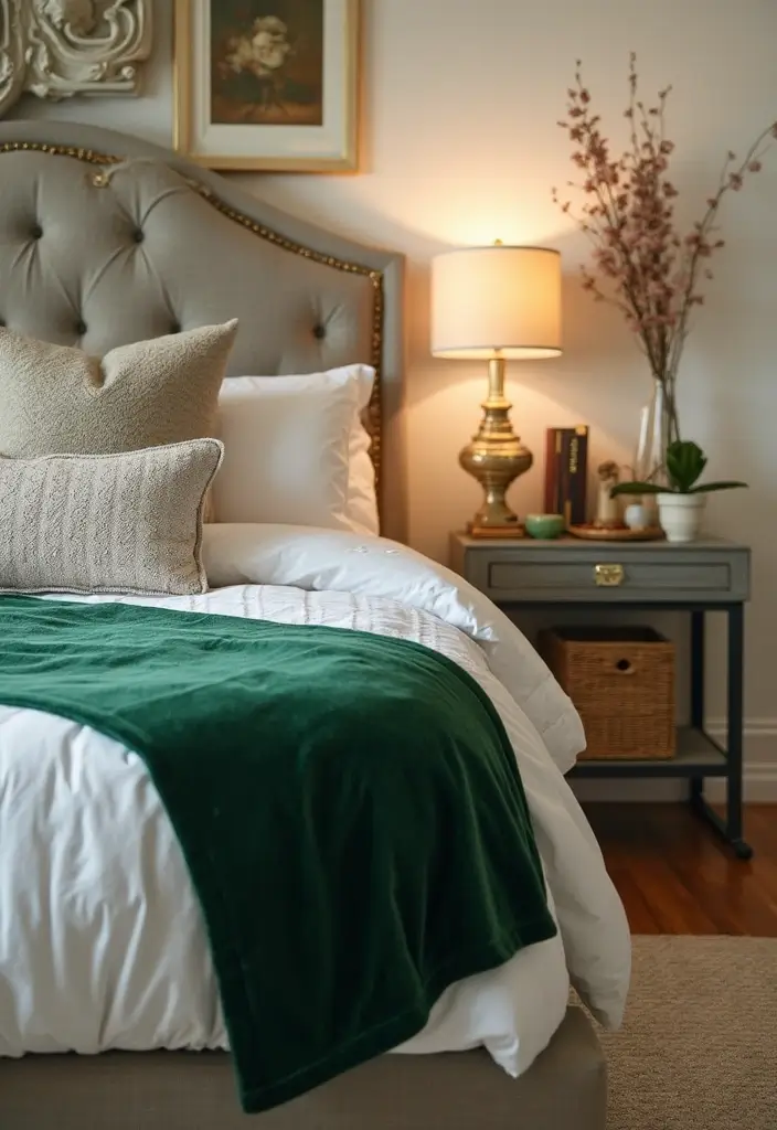 30 Green Velvet Bedroom Ideas That Feel Luxurious and Bold - 19. Velvet Table Runners