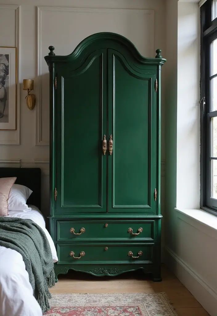 30 Green Velvet Bedroom Ideas That Feel Luxurious and Bold - 20. Velvet Armoire