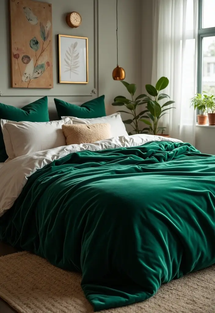 30 Green Velvet Bedroom Ideas That Feel Luxurious and Bold - 4. Green Velvet Bedspread