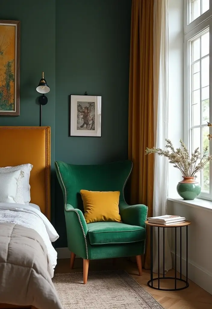 30 Green Velvet Bedroom Ideas That Feel Luxurious and Bold - 5. Green Velvet Accent Chair