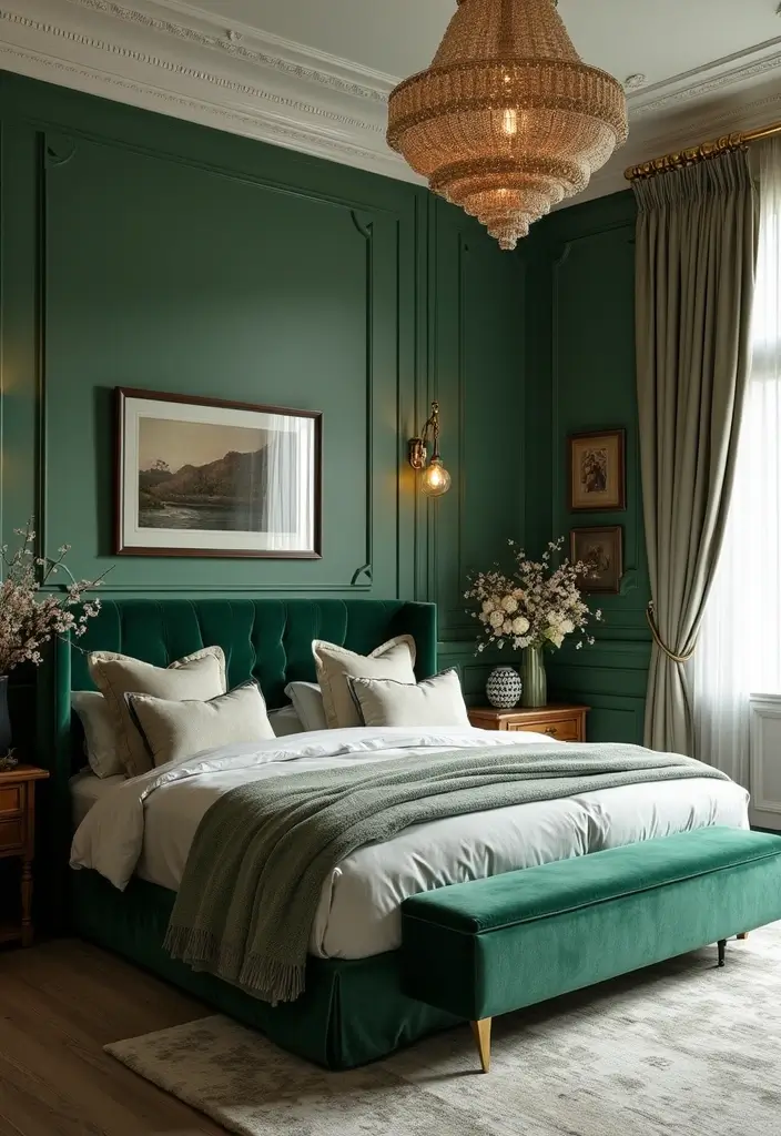 30 Green Velvet Bedroom Ideas That Feel Luxurious and Bold - 6. Green Velvet Bed Frame