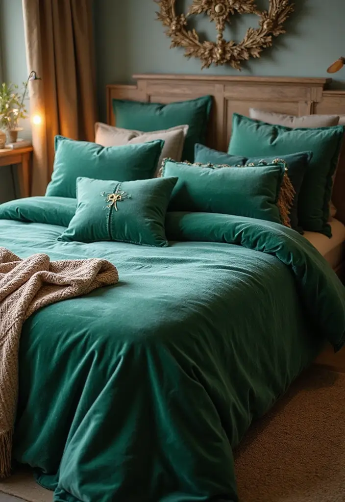 30 Green Velvet Bedroom Ideas That Feel Luxurious and Bold - 8. Green Velvet Duvet Covers