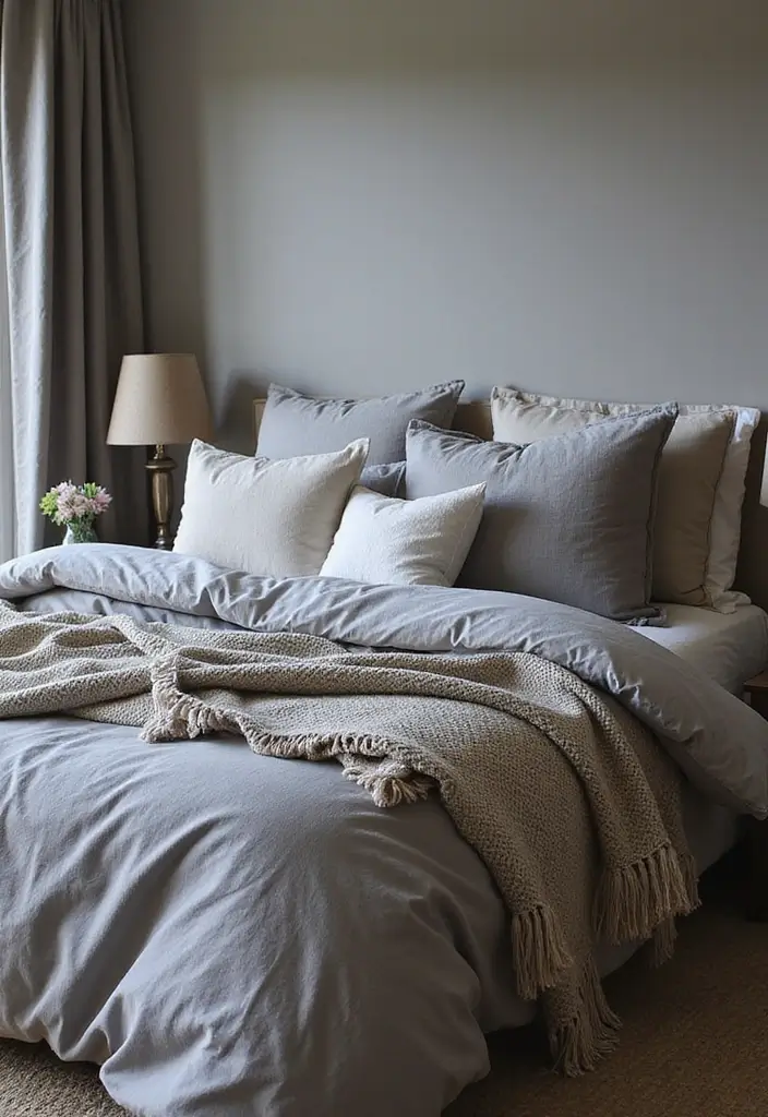 30 Grey Bedroom Furniture Ideas That Are Elegant & Timeless - 10. Textured Grey Bedding