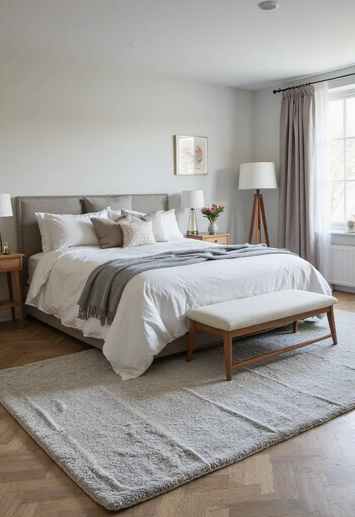 30 Grey Bedroom Furniture Ideas That Are Elegant & Timeless - 12. Grey Area Rugs