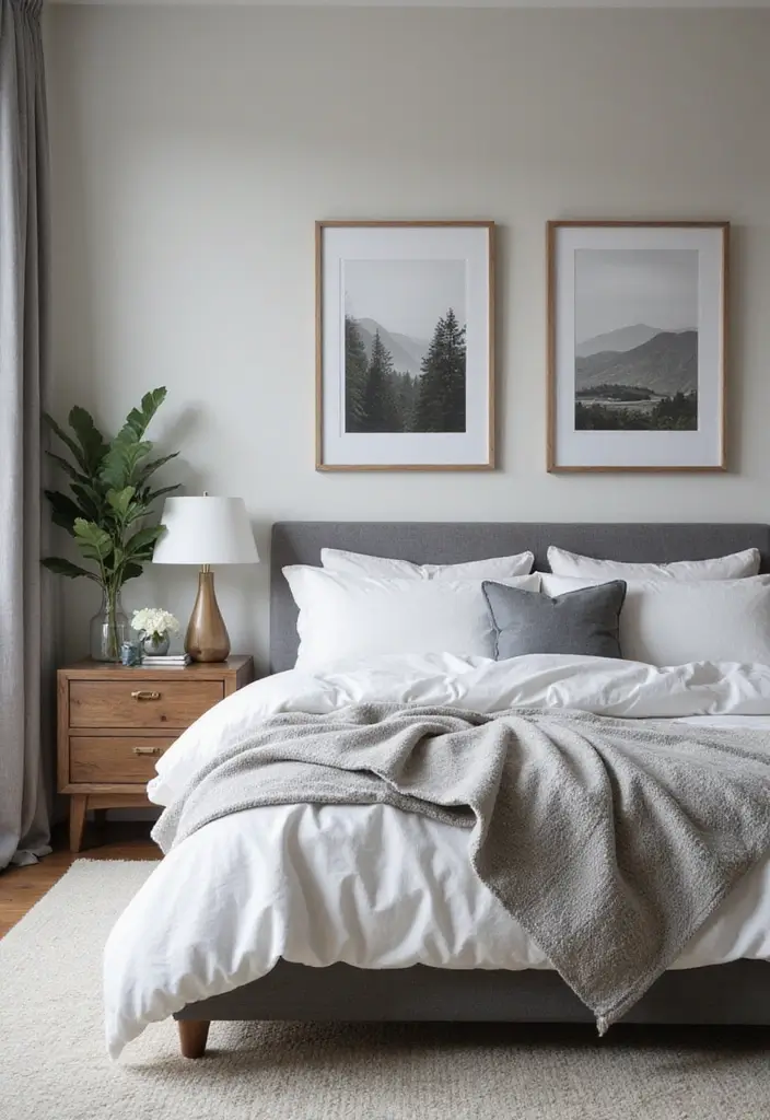 30 Grey Bedroom Furniture Ideas That Are Elegant & Timeless - 15. Grey Wall Art