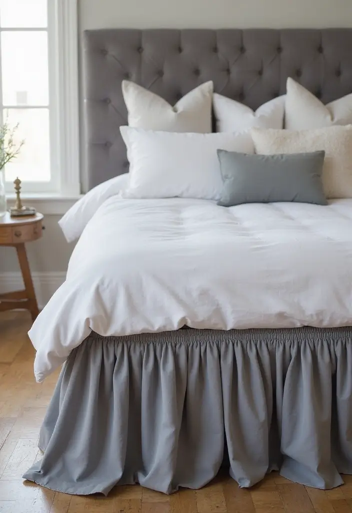 30 Grey Bedroom Furniture Ideas That Are Elegant & Timeless - 16. Grey Bed Skirts